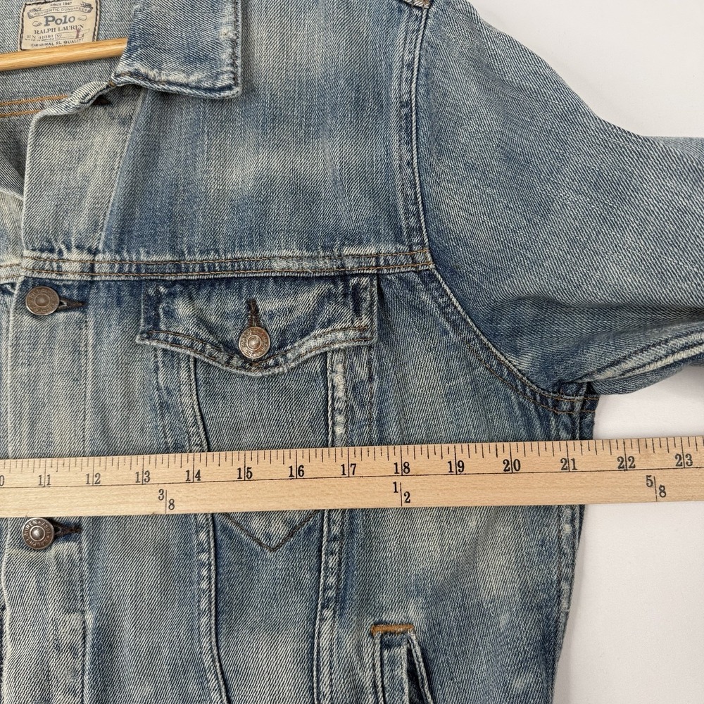 VTG 90s Polo Ralph Lauren Jean Jacket Adult (Large) Blue Denim USA Fabric - Picture 7 of 13